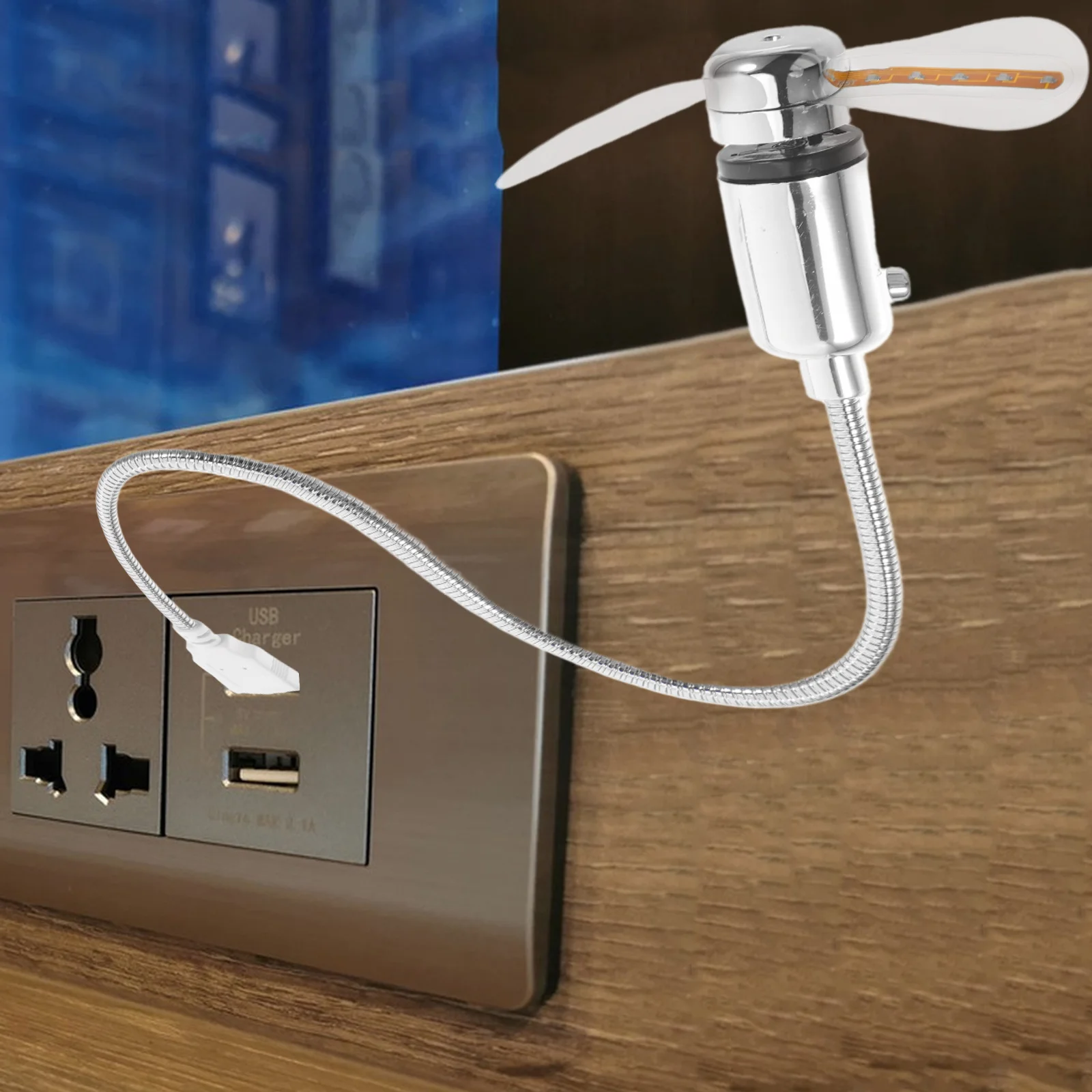 

Красочный светодиодный USB 41 см, серебристый мини для настольного ноутбука, бесшумный портативный офисный портативный подарочный наполнитель для чулок, мужские специальные лезвия нет