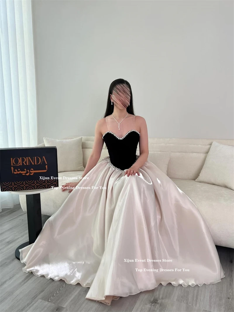 시준 럭셔리 벨벳 롱 이브닝 드레스 스위트하트 A라인 플리츠 프롬 드레스 포멀 크리스탈 심플 두바이 프롬 가운 맞춤 제작