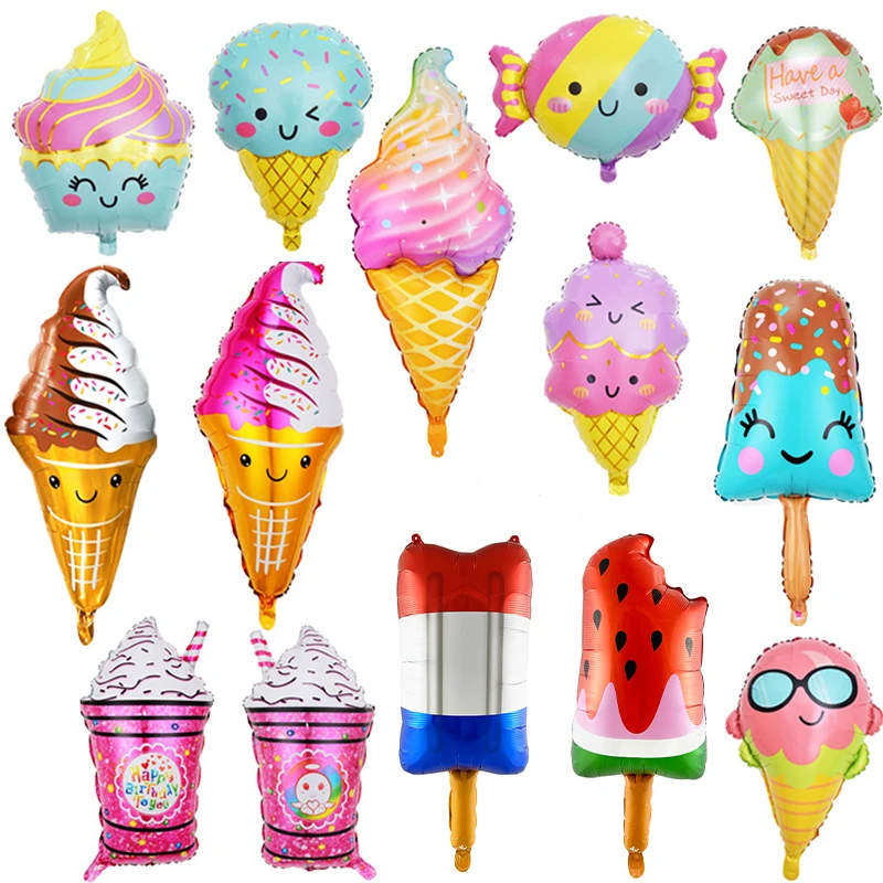 

Summer Children's Ice Cream Party Decorative Products Ice Cream Sweet Cartridge Popsicle Sundae Alien Aluminum Balloon Party