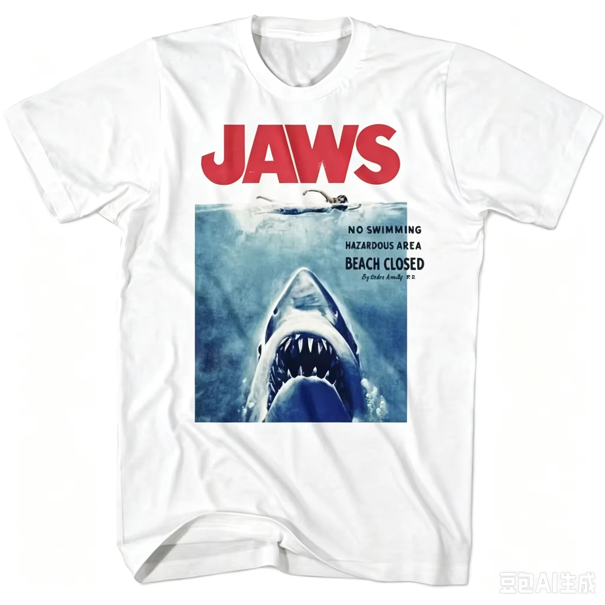 2026 New The JAWS Family Matching Oversized Unisex Streetwear T Shirt Vintage Shark Ocean Movie Poster Style Graphic Tee