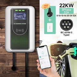 22KW 32A EV Charging Station 7KW 32A Electric Vehicle Charger Type2 IEC62196-2 EVSE Wallbox 11KW 16A Wallmount APP WIFI Control