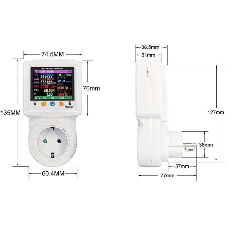 WIFI Digital Wattmeter Smart Socket 265V AC Power Meter Kilowatt Wattage Energy Meter Plug