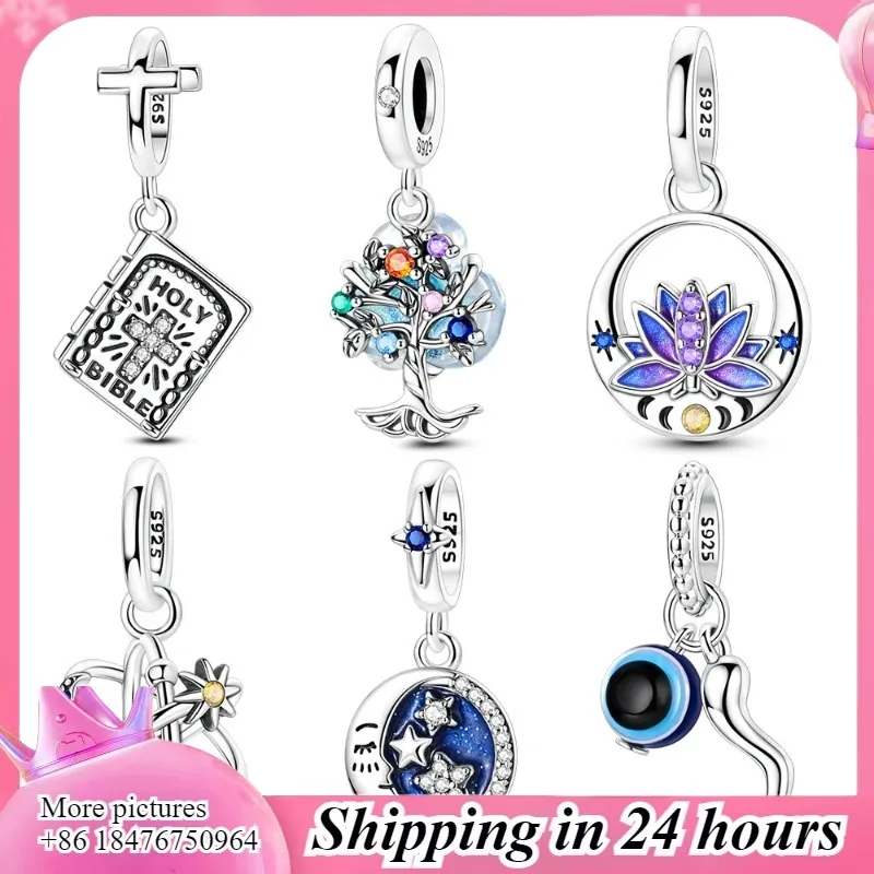 

925 Sterling Silver Pendant – Bible, Star, Moon, Interstellar Structure, Lotus & Devil's Eye, Vintage Jewelry