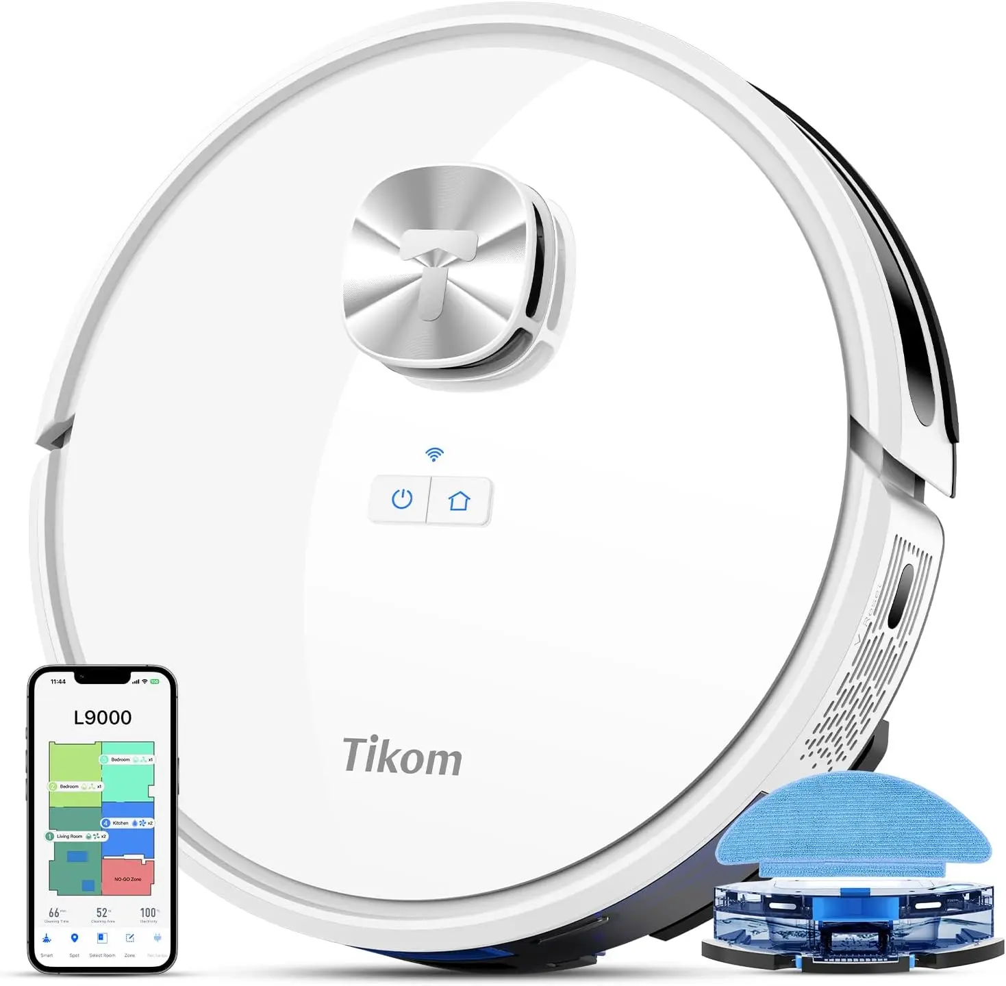 Tikom Robot Vacuum e Mop Combo, Navegação LiDAR, Aspirador robótico L9000, Sucção 4000Pa Boa para cabelo e tapete de estimação