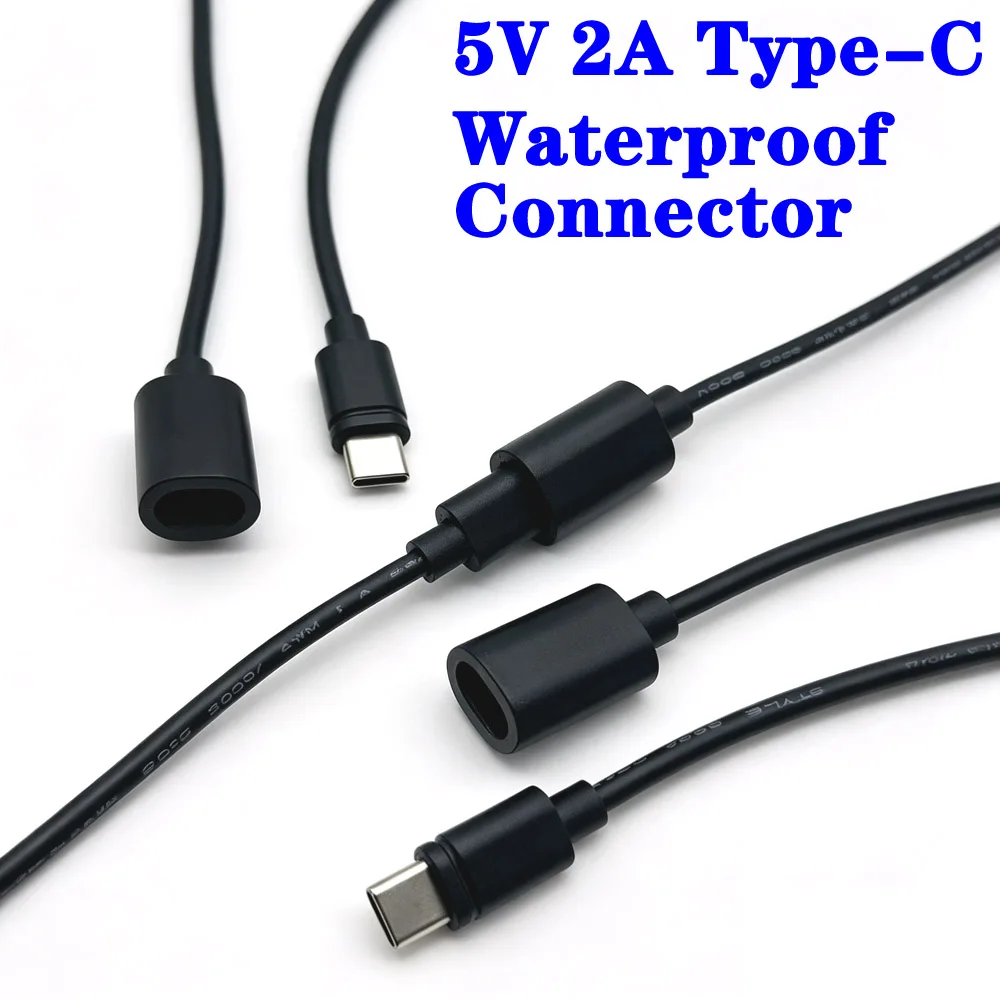 3PCS 2Pin USB Connector Type-C Waterproof with Female Socket Fast Charging Jack Charging Port USB-C Charger Plug Socket