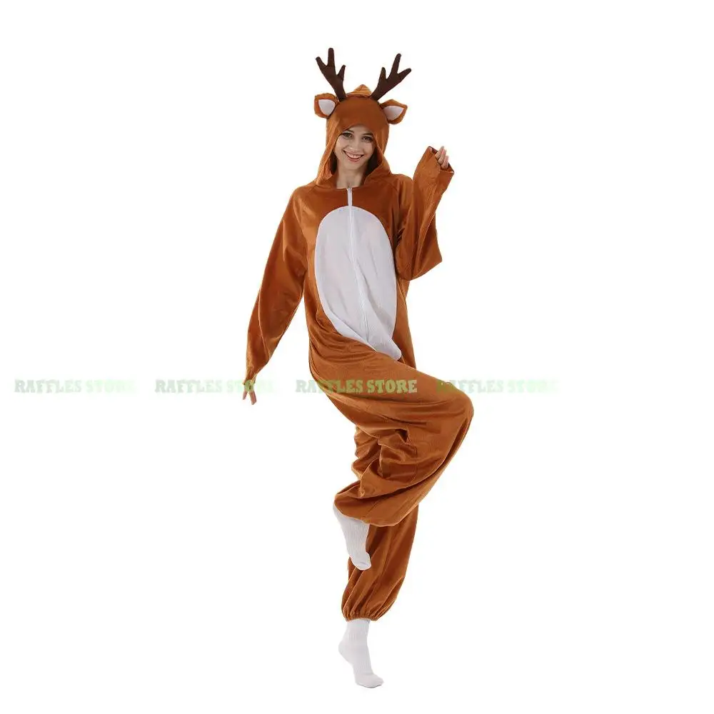 2023 Christmas Xmas Cute Reindeer Costume For Adult New Year Pub Party Animal Jumpsuit Men Women Funny Couple Xmas Fancy Dress