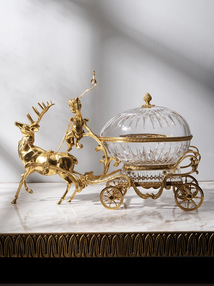 European transparent crystal glass deer cart ornaments luxury living room entrance fireplace crafts