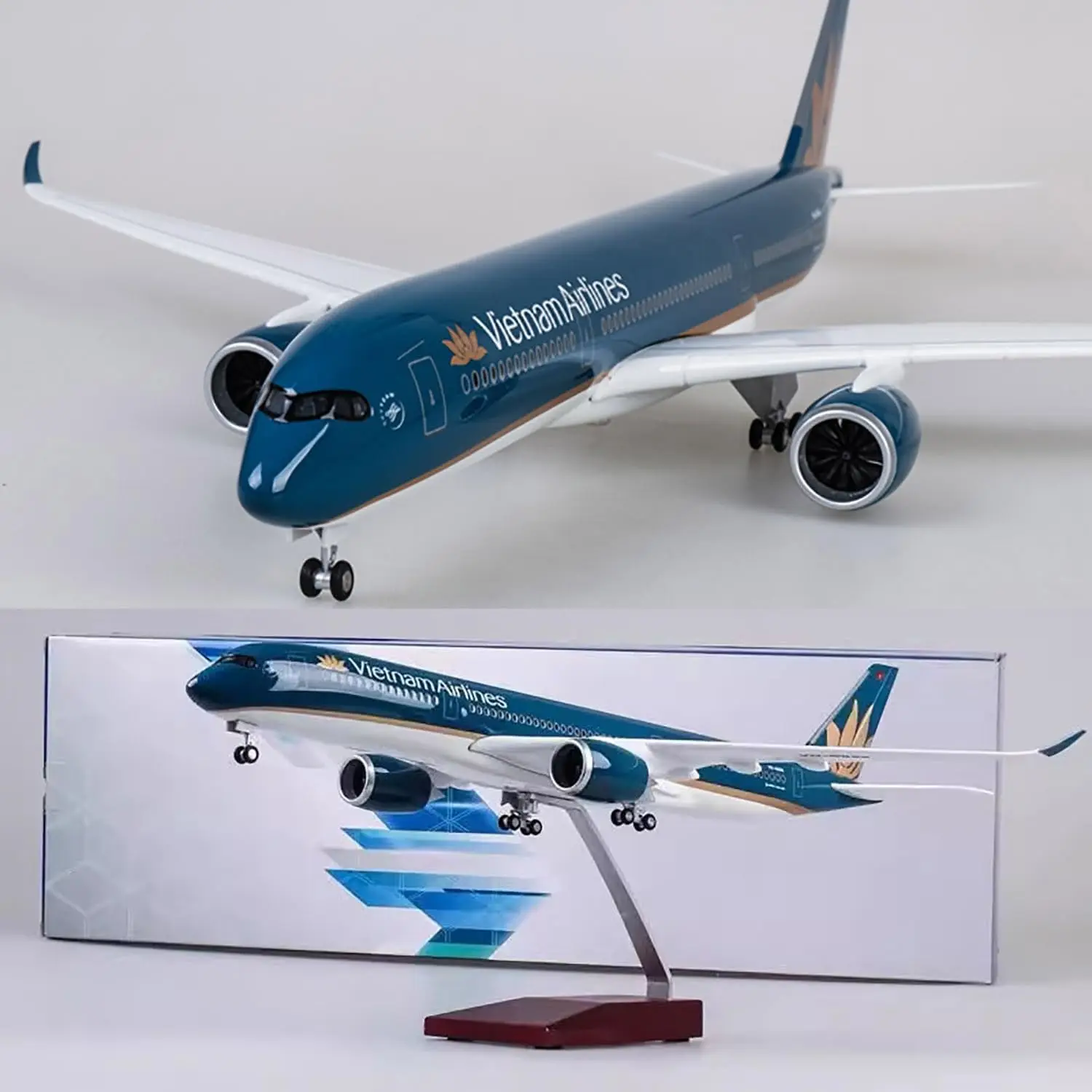 A350 Vietnam Airlines 47cm Airplane Models Resin 1:142 Scale Aircraft Model With Led Lights Wheels Aviation Gifts
