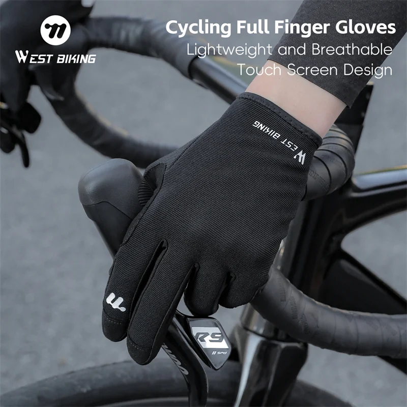 WEST BIKING Cycling Gloves High Elastic Breathable Reflective Full Finger Gloves Touch Screen Anti-slip Motorcycle Bike Gloves