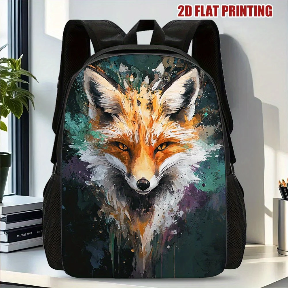 

1 Large Capacity Lightweight Backpack - Stylish Autumn Fox 2D Flat Print Design, Adjustable Comfortable Strap, Washable