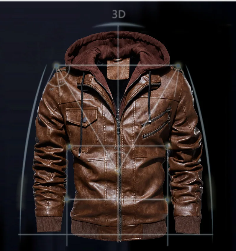 New Style Spring Antumn Men Brown Leather Motorcycle Jacket with Removable Hooded Male PU Jacket Coat EU Size High Quality 65 Sd3a09616651e45e1997dd70f9a65f3499