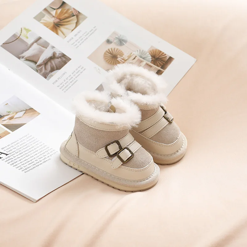 Betats-Bottes de neige en velours pour filles, chaussures de poteau impressionnantes, bottes anti-alde pour enfants, chaussures de bébé en peluche avec fermetures à glissière pour enfants