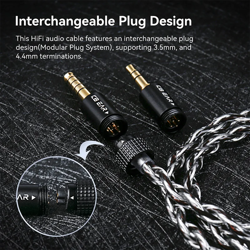 KBEAR P34 2-Strands 98-Core OFC Silver-Plated Interchangeable Plug Design 3.5/4.4mm Removable Headphone Cable image 3