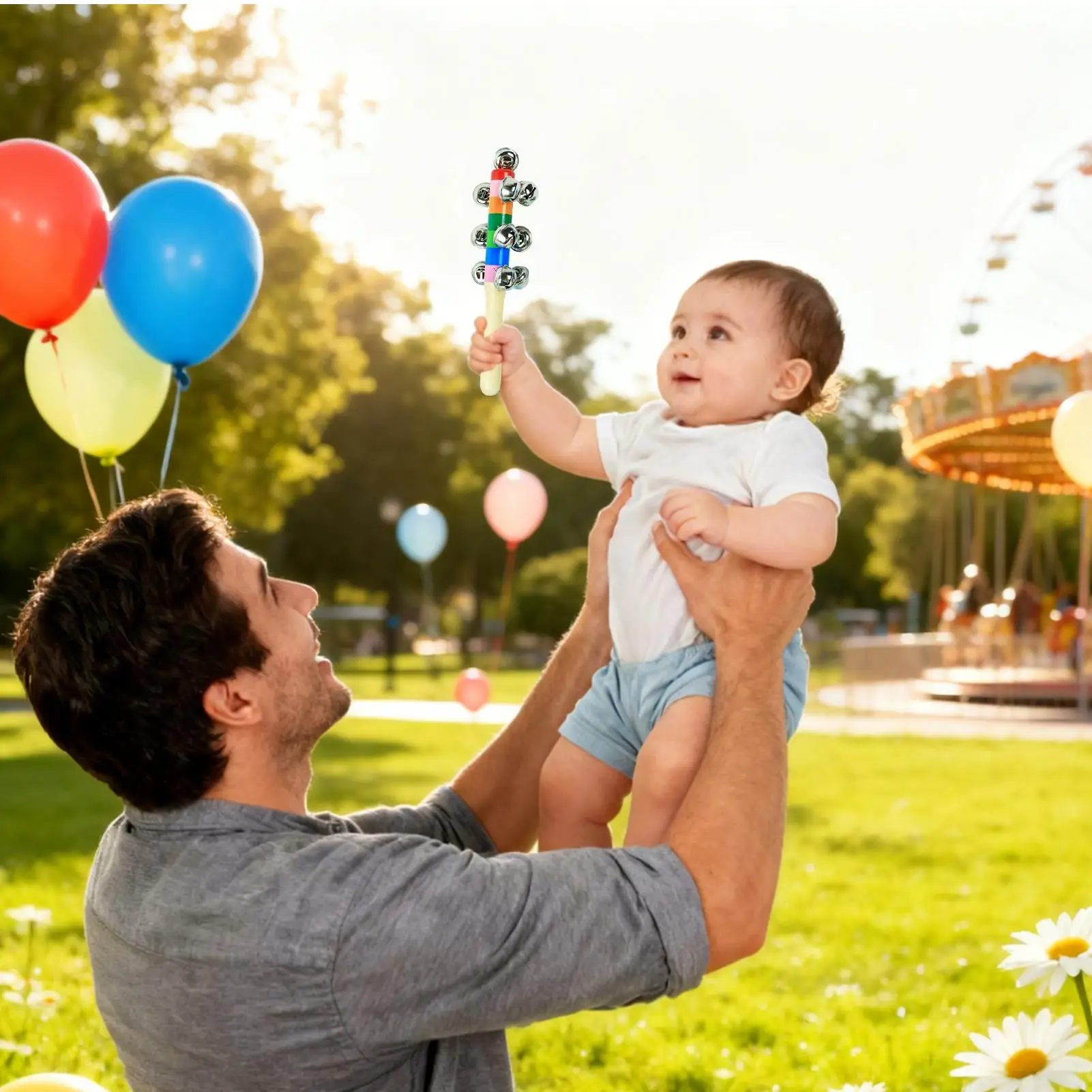Cascabeles para niños, juguete Musical con mango de madera, campana de arcoíris de mano para niños y niñas de 2 años, juego de guardería, educación infantil
