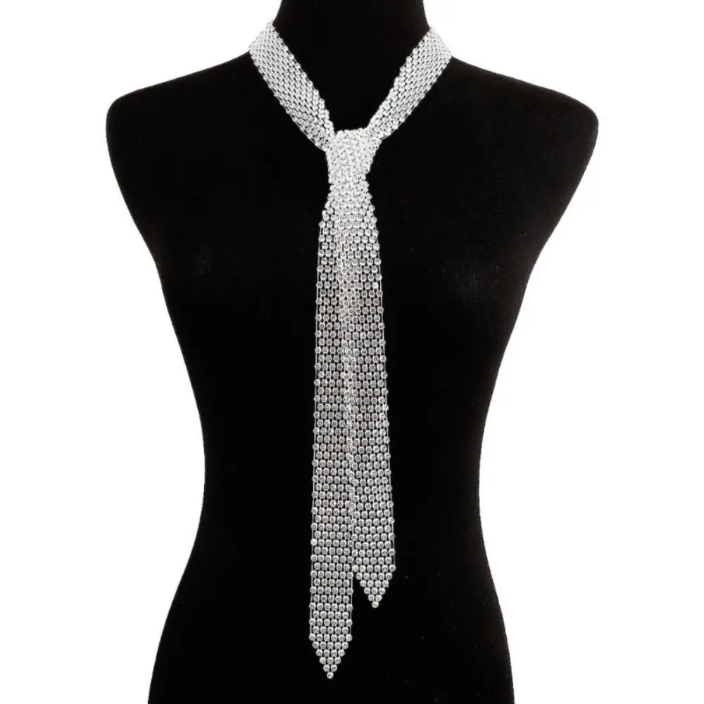 Bling Rhinestone Necktie Uniform Tie Women Neck Tie Daily Party Dance Tie