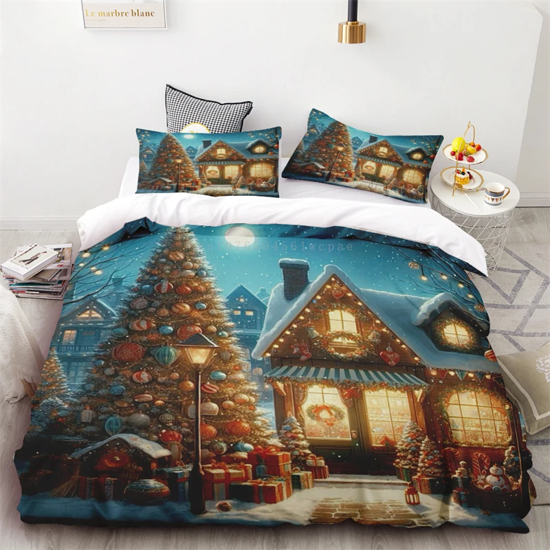 3pcs Duvet Cover Santa Claus Christmas Tree Elk HD Printing Microfiber Material Single Double Queen King Room Decoration