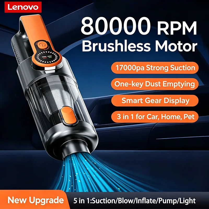 Портативный пылесос Lenovo 17000Pa для автомобиля и дома, мощный ручной пылесос с сильным всасыванием для уборки дома и автомобиля