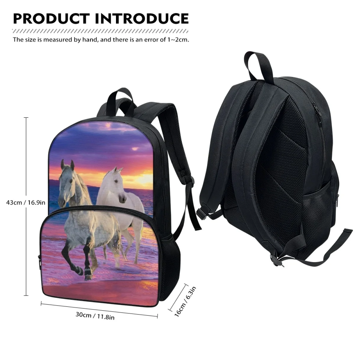 FORUDESIGNS-Sac d'école Running Horse pour étudiants, sacs à dos à sangles réglables multicouches, cartables décontractées pour adolescents, mode