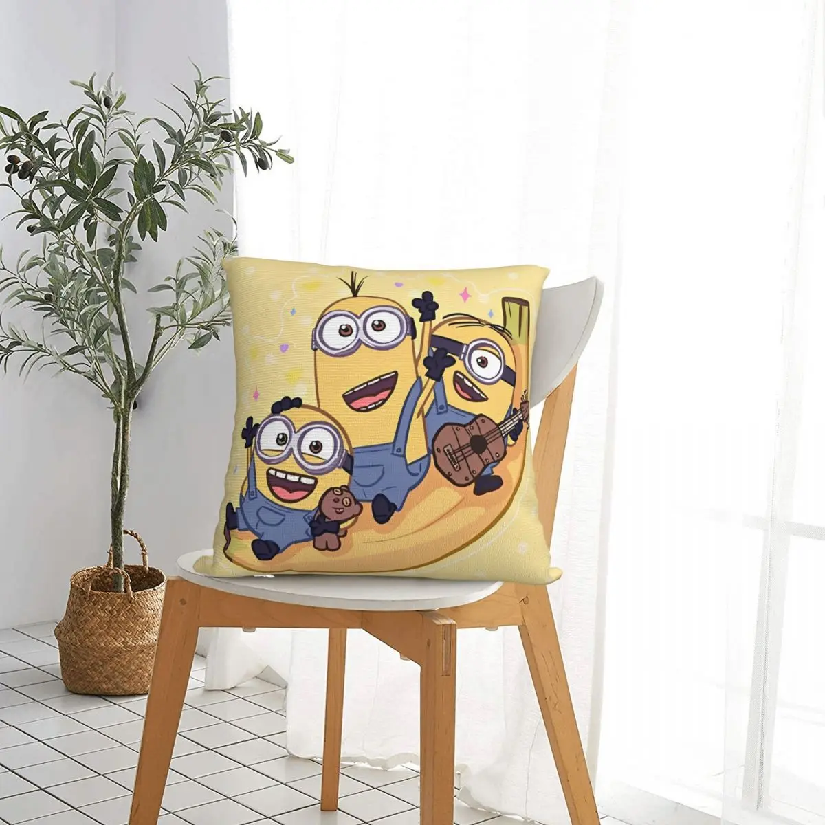 Minions 2inch Acrylic Charm Pillowcase Polyester Cushion Cover Gift Cartoon Animation Pillow Case Cover Home Zippered 45X45cm