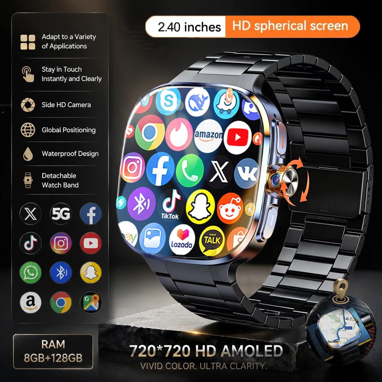 4G Full Network Smart Watch 720*720 AMOLED 2.4 inch Screen Watch 2100 mAh Video Call GPS WIFI NFC Google APP Download Smartwatch