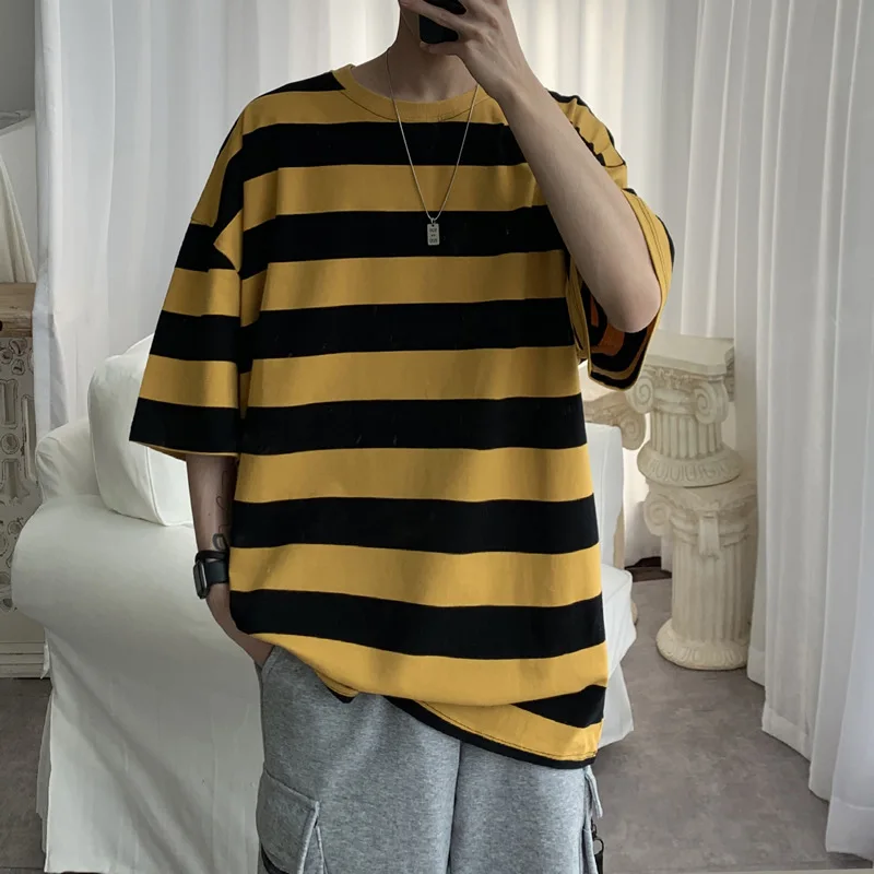 T Shirt Men Cotton Striped Fashion Mens Summer T-shirts 5XL Male Oversized Tee Shirts Funny Casual TShirt for Man