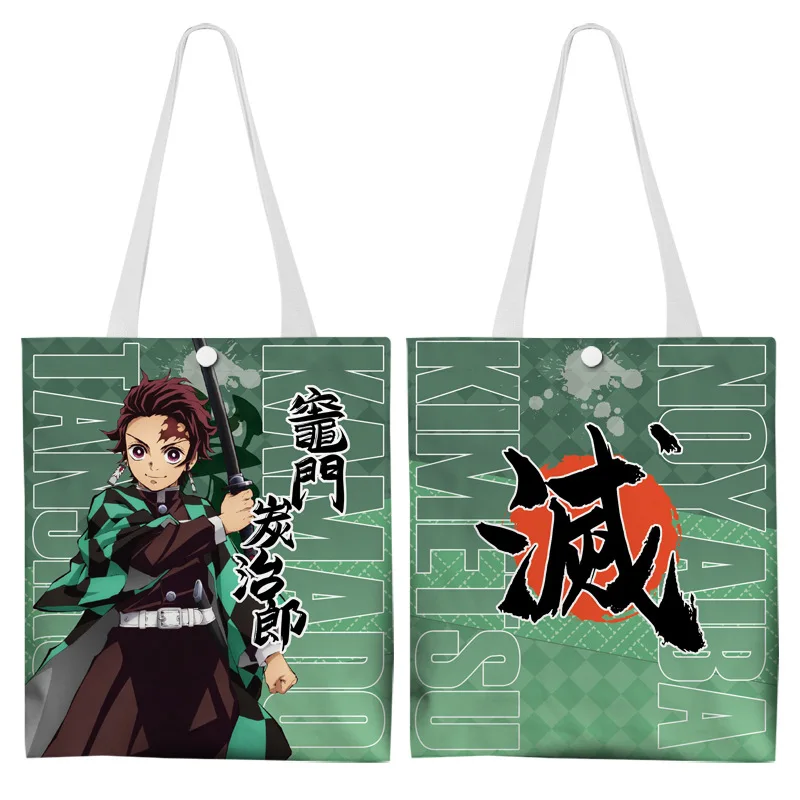 Demon Slayer Kimetsu No Yaiba Kamado Tanjirou Handbags Shoulder Bags Casual Shopping Handbag Women Elegant Canvas Tote Bags