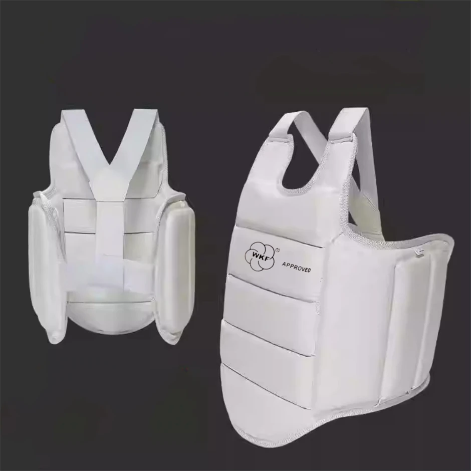 WKF Approved White Chest Guard for Adult Kid Thickened Reversible Chest Protector Training Competition Sparring Gears Taekwondo