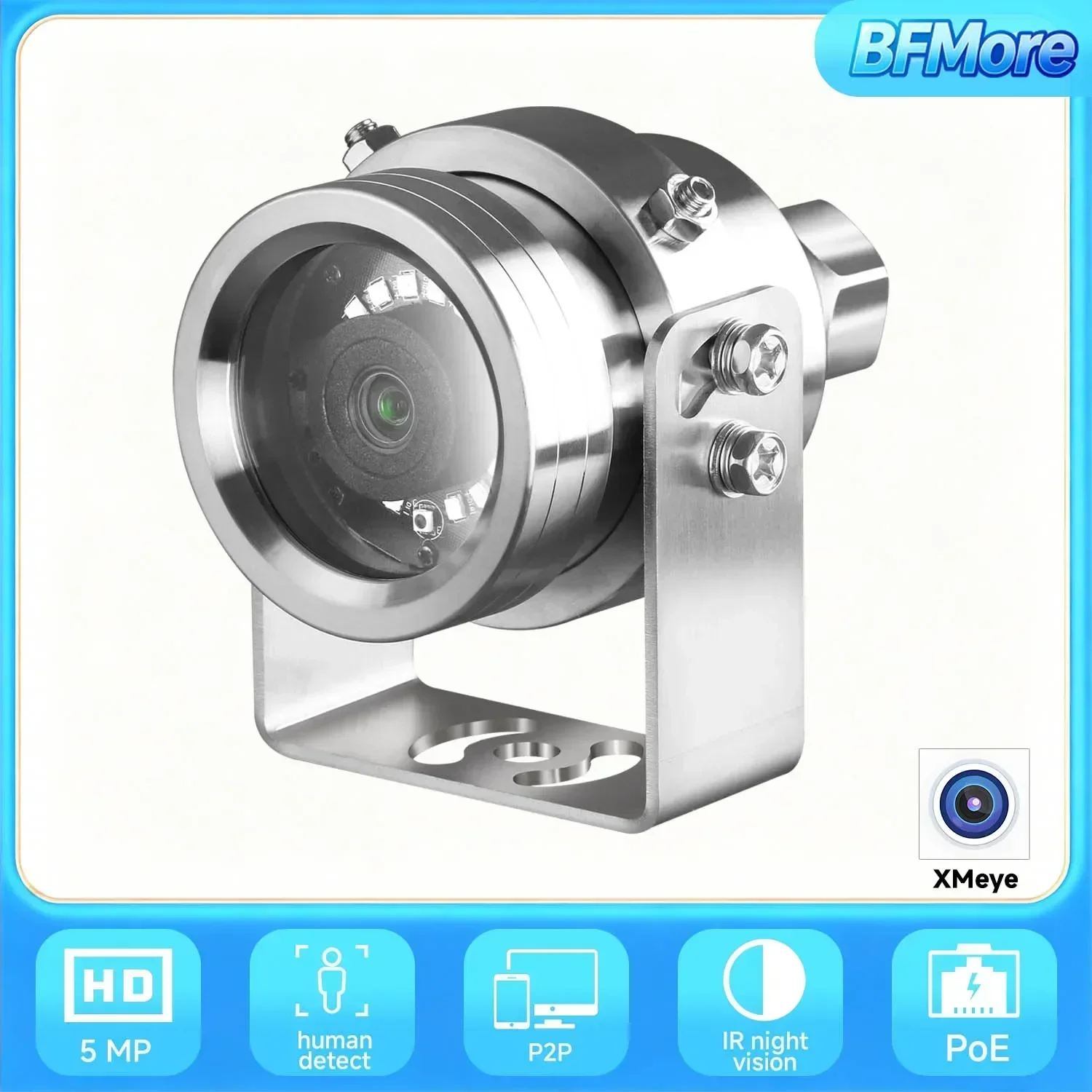 BFMore Compatible XMeye 5MP Explosion-proof IP камера 30m IR Outdoor POE 304 Stainless Steel for Oil Gas Coal