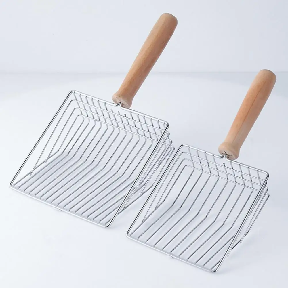 Litter Sifting Shovel Metal Wire Cat Litter Scoop with Solid Wood Handle Durable Cat Poop Sifter Shovel Easy-to-clean for Litter