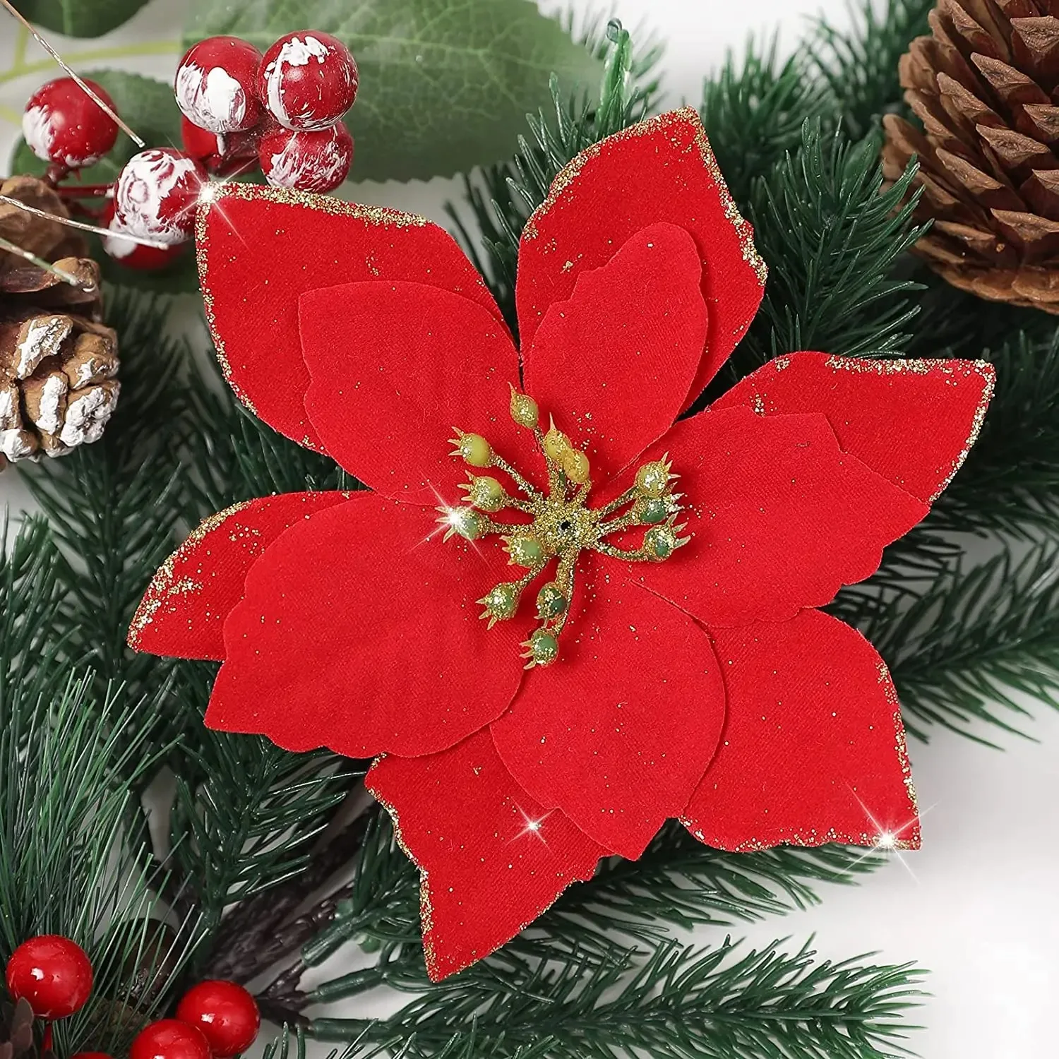 10 Stücke Künstliche Blumen Weihnachtsdekoration 13 CM Weihnachtsbaum Anhänger Ornamente für Home Room Decor Navidad Neujahr 2025 Girlande – Detail 12