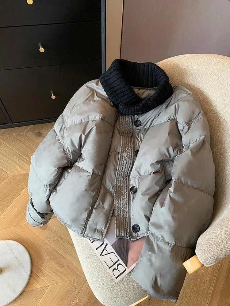 

plus Size Winter Cotton Jaet ort Knitted Bread Sle f High Collar Patchwork Warm Faionable Women's Coat for Commute