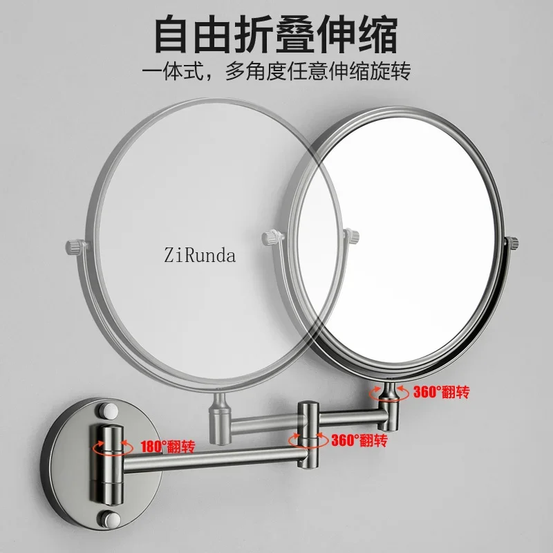 

Hanging folding non-punching space aluminum hotel bathroom magnifying glass telescopic makeup mirror wall