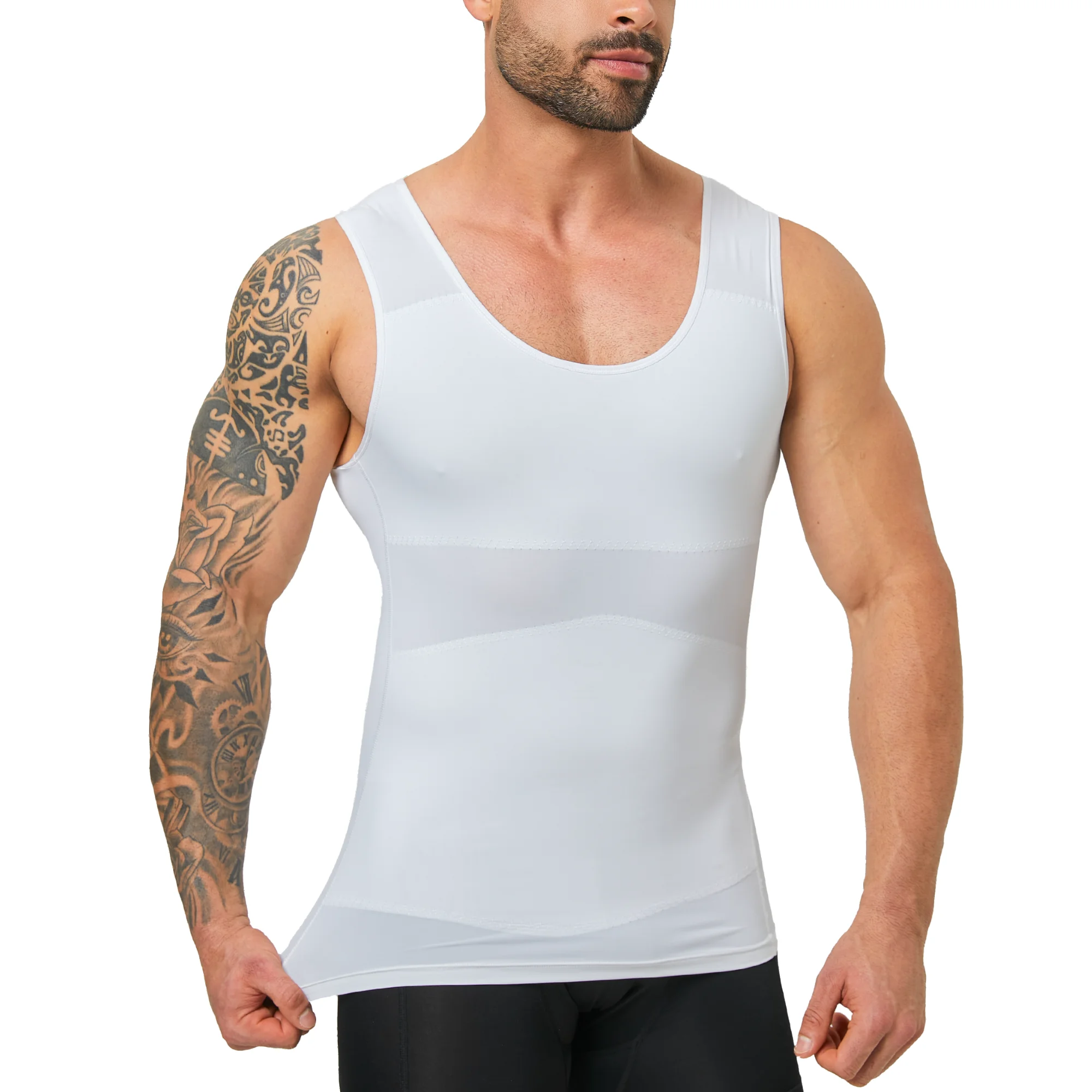 Men's Double Layer Compression Shapewear Vest Tummy Control Slimming Top Breathable Fitness Workout Tank Top