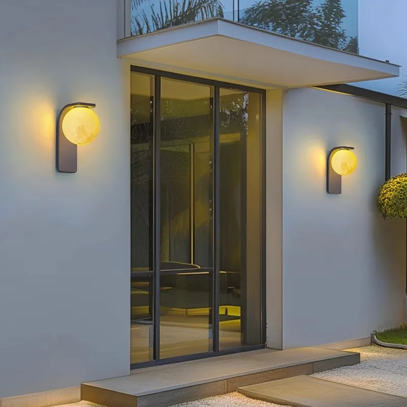 

Outdoor Solar Villa Courtyard Front Door Lighting Moon Round Garden Wall Fence