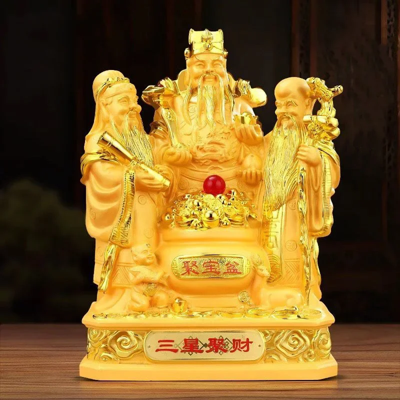 Fengshui Golden Resin God of Wealth Sculpture Decoration Home Livingroom Table Figurine Ornaments Hotel Villa Statue Accessories