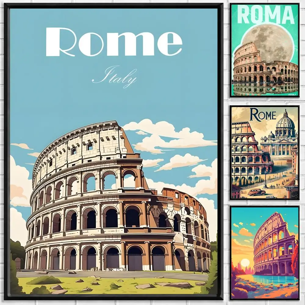 Landmark Colosseum Poster Self Adhesive Waterproof PP Poster Coffee Shop Bar Wall Sticker Home Room Decor Wall Art