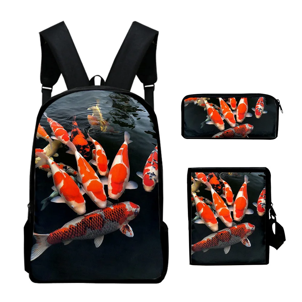 

Trendy Youthful goldfish Koi carp 3D Print 3pcs/Set Student Travel bags Laptop Daypack Backpack Shoulder Bag Pencil Case