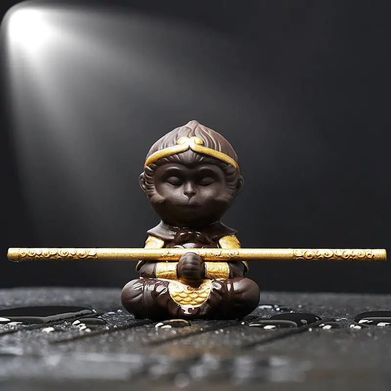 Thé en argile violette pour animaux de compagnie, petit ornement, mythe noir qui change de couleur, Sun Wukong destin, décoration de bureau pour salon de thé