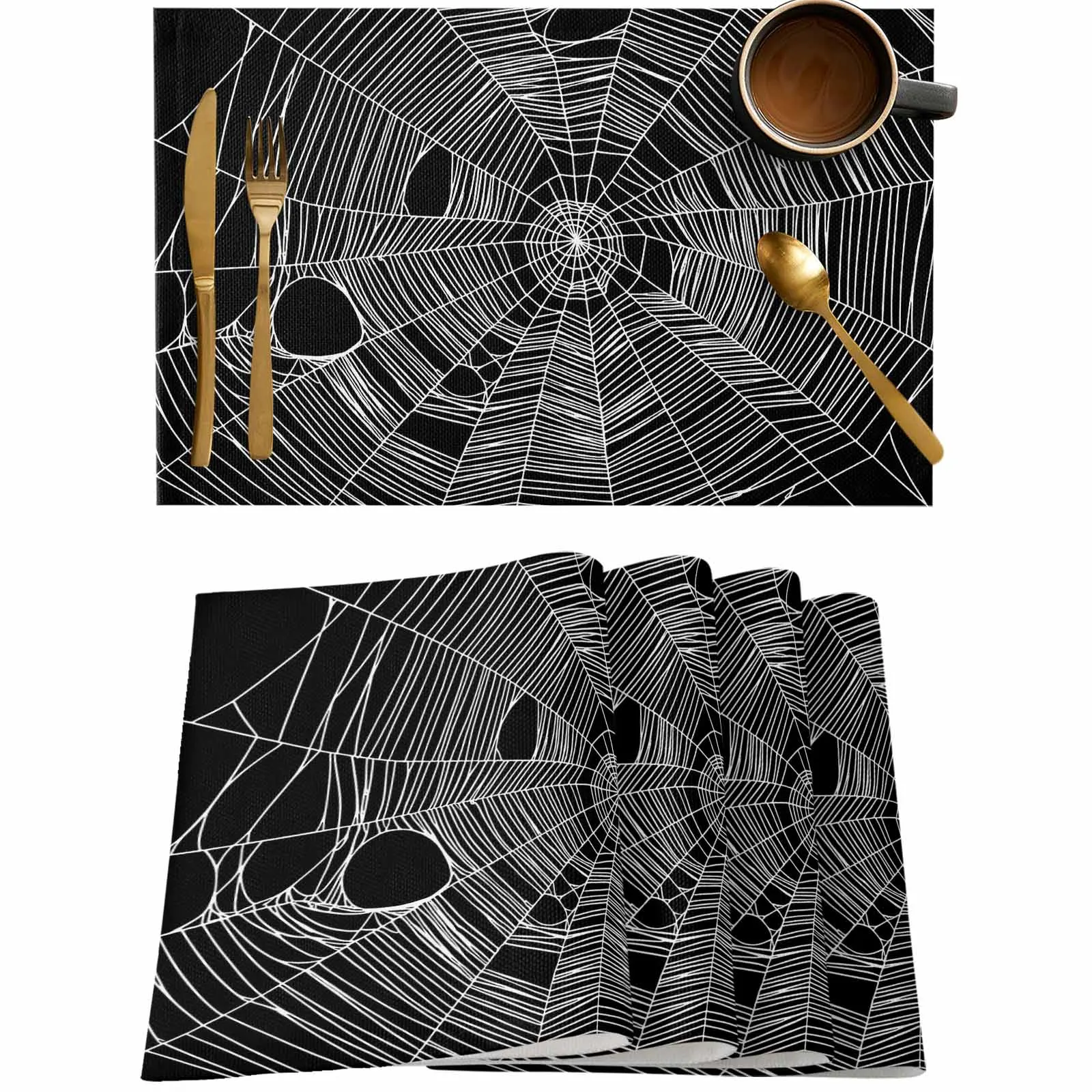 

4/6 Pcs Halloween Web Decoration Placemat Wedding Party Dining Decor Linen Table Mat Kitchen Accessories
