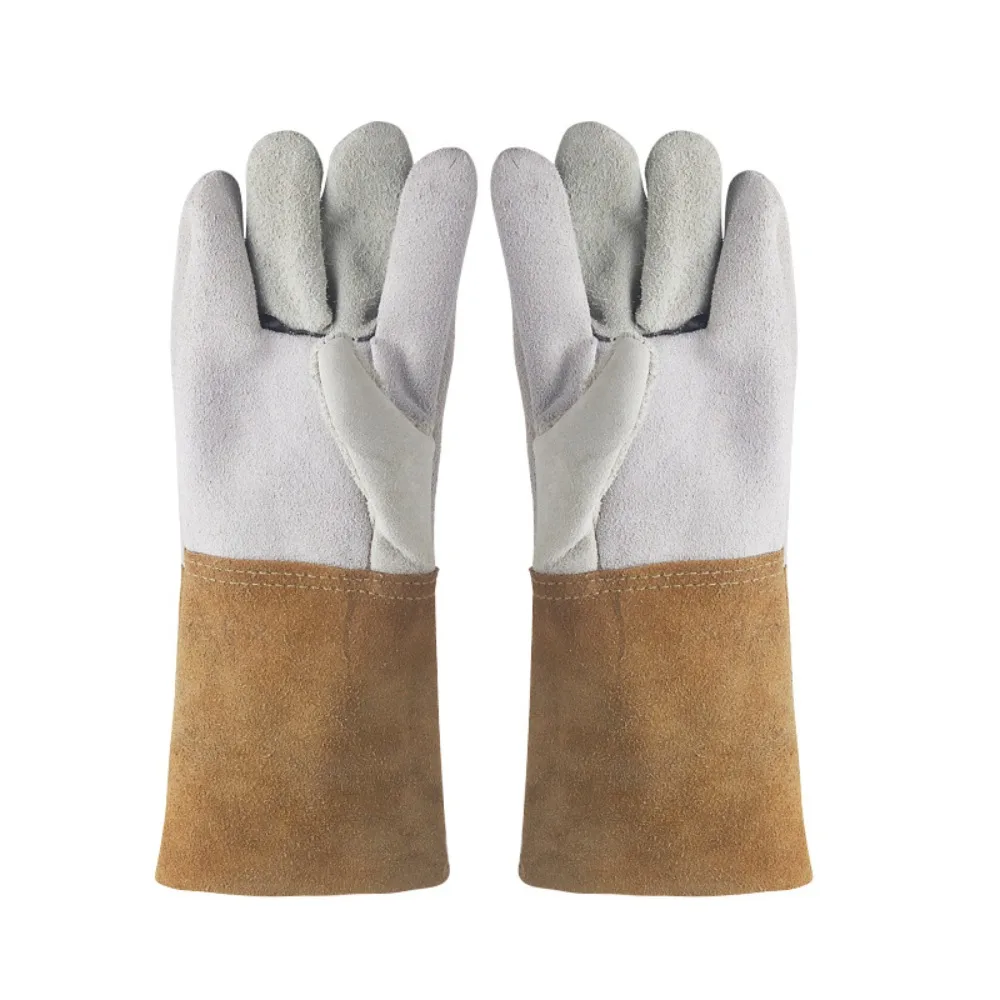 1 Pair Wear-Resistant Welding Gloves Cut Resistant Heat Resistant Leather Gloves Thorn Proof Thickened Protective Gloves