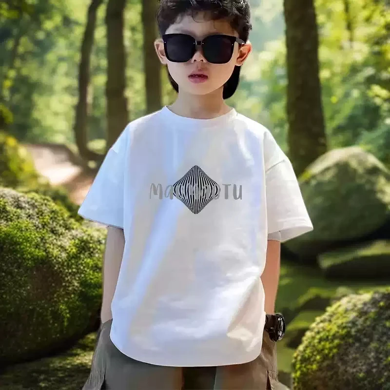Korean Children's T-shirt Summer Pure Cotton Western-style Printed Parent-child Outfit New Trendy Brand Short Sleeved Shirt