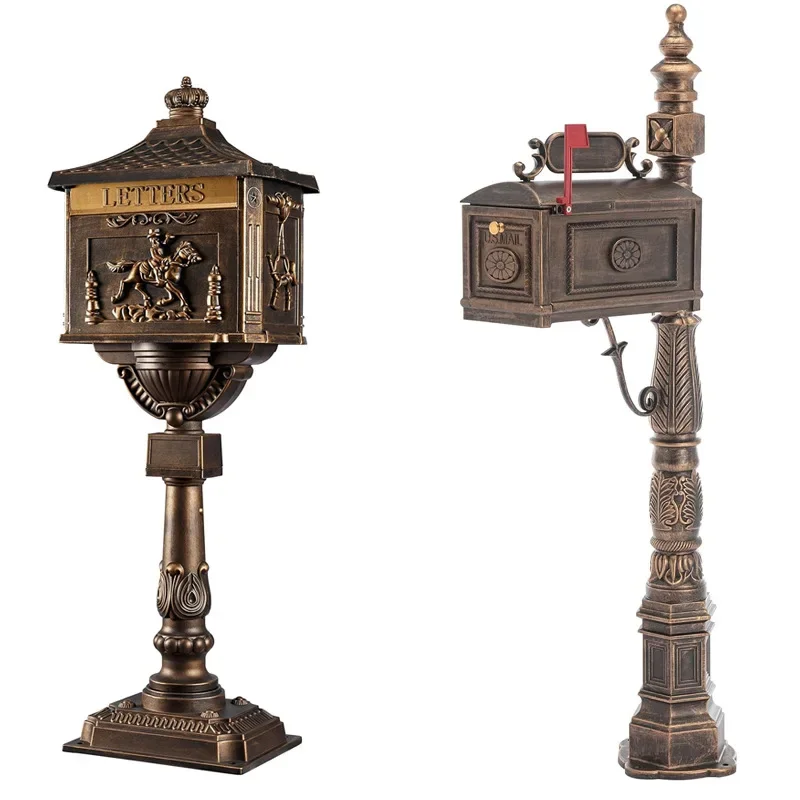 Outdoor courtyard cast aluminum high column mailbox outdoor garden villa metal rust-proof mailbox sending and receiving letters