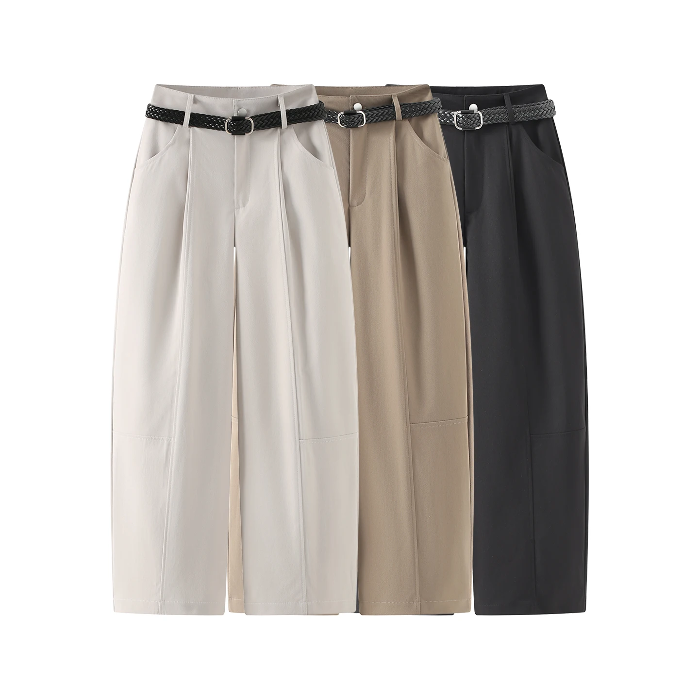 

Универсальные широкие брюки-баллоны с поясом, прямого кроя, длиной 7/8, для повседневной носки и комфортных поездок на работу