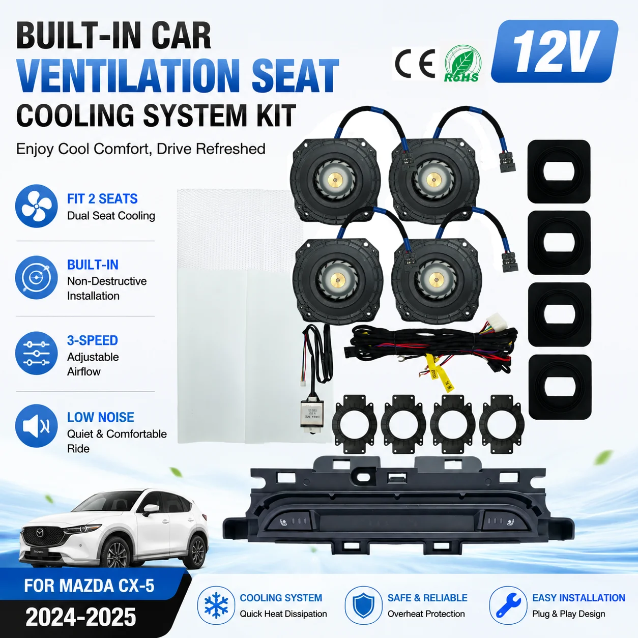 For Mazda CX-5 2024-2025 Car Seat Ventilation Retrofit Kit Seat Cooling Upgrade Accessories Summer Driving Comfort System