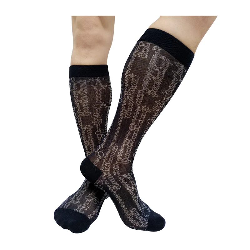 Long Tube Mens Shiny Socks Formal Dress Suit Knee High Elastic Striped Floral Sexy Lingerie Stocking Business Gentlemen Socks