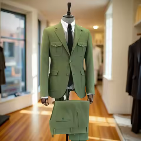 2 Pieces Safari Men Suits with Notch Lapel Jacket with Pants Custom Made Single Breasted Male Chinese Style Fashion Suit