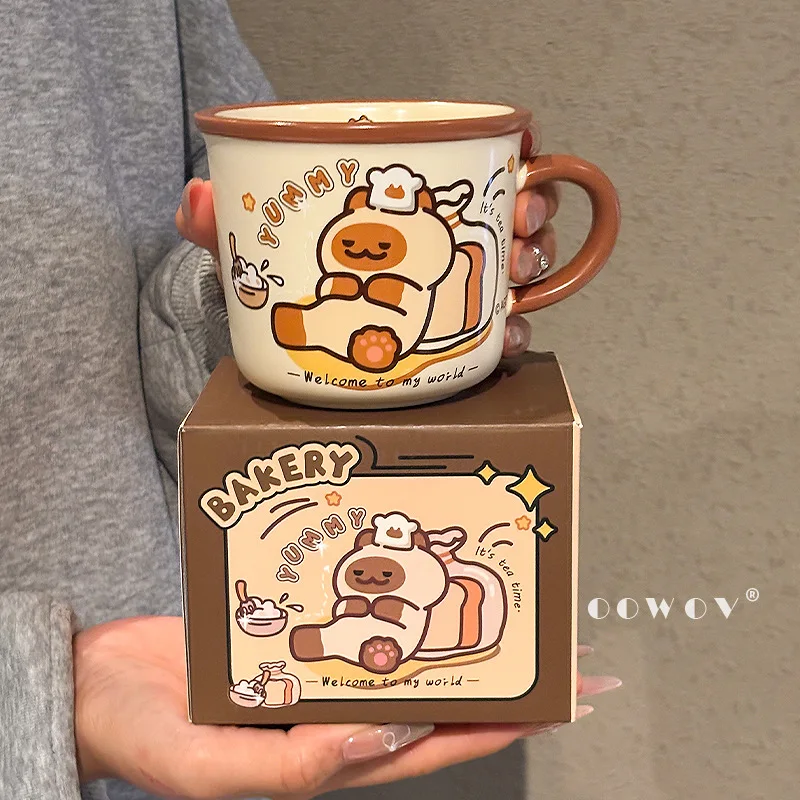 

New Siamese Cat Ceramic Mug Girl High Beauty Breakfast Milk Scale Cup Home Office Cute Water Cup Gift Box Surprise Gift Set