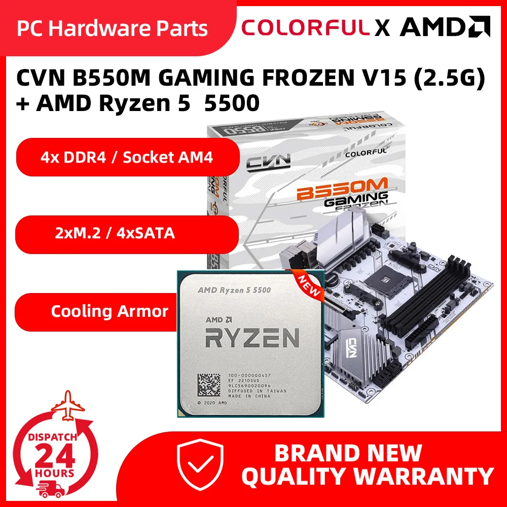 COLORFUL CVN B550M GAMING FROZEN V15 2.5G Motherboard With AMD Ryzen 5 5500 CPU placa mãe gamer Kit DDR4  128G Double Channel