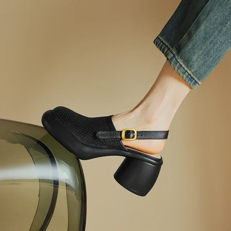 Mesh High Heels Women Sandals Mules Shoes Platform Slingback Slippers Summer Retro 2024 Dress Pumps Chunky Zapatos Mujer Slides