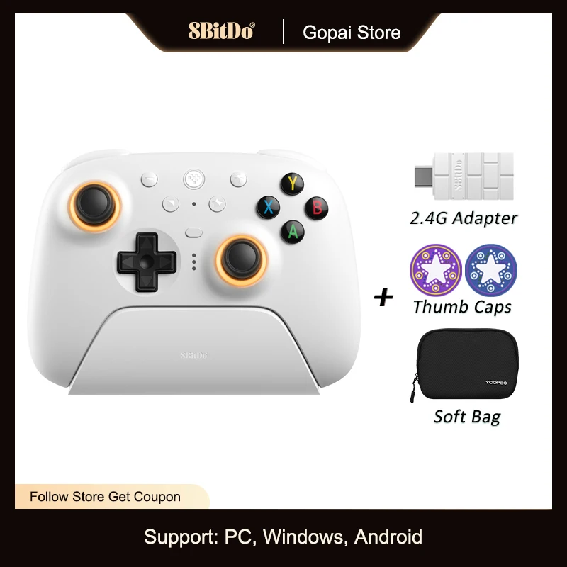 8BitDo Nieuwe Ultimate 2 Wireless, TMR-joysticks en Hall-effect-triggers-controller met oplaadstation voor pc, Windows 10,11, Android